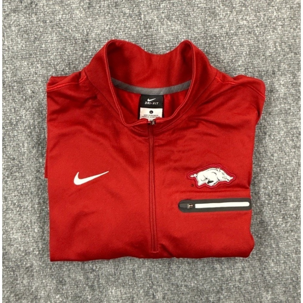 Nike Arkansas Razorbacks 1/4 Zip Pullover Mens Large Red Dri Fit NCAA Football